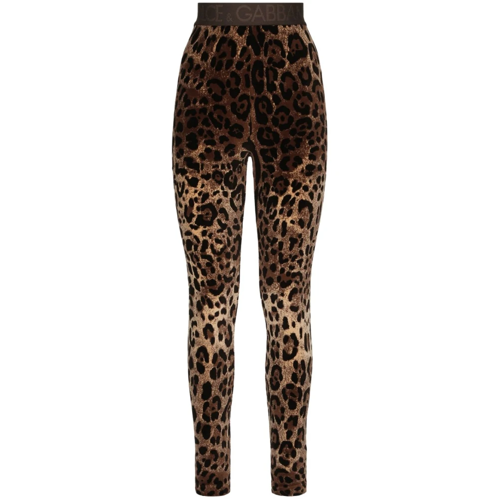 Dolce & Gabbana Leopard-Print Jacquard Leggings Brown, Dam