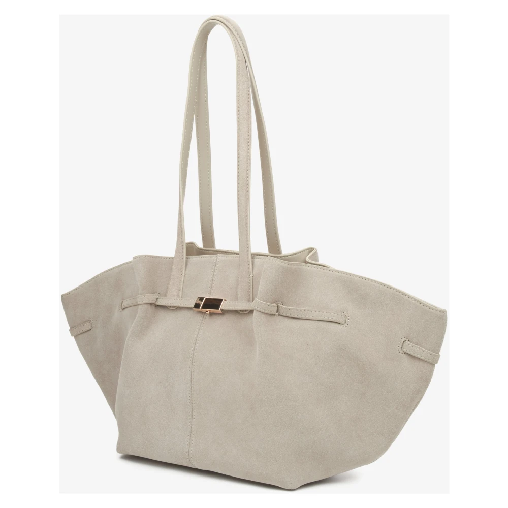 Estro Beige Velours Handtas met Lange Handvatten voor Vrouwen Beige Dames