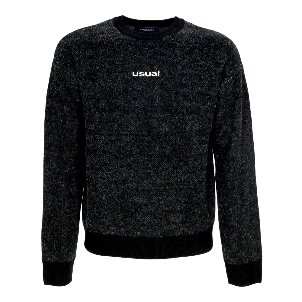 Usual Logo Crew Sweater Acryl Gebreid Black Heren