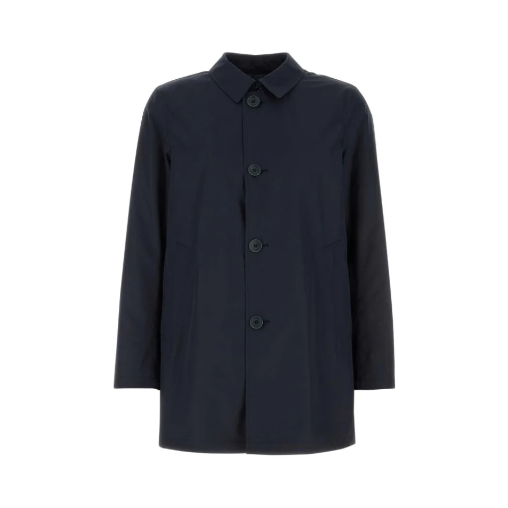 Herno Blauwe polyester jas met metalen logo Blue Heren