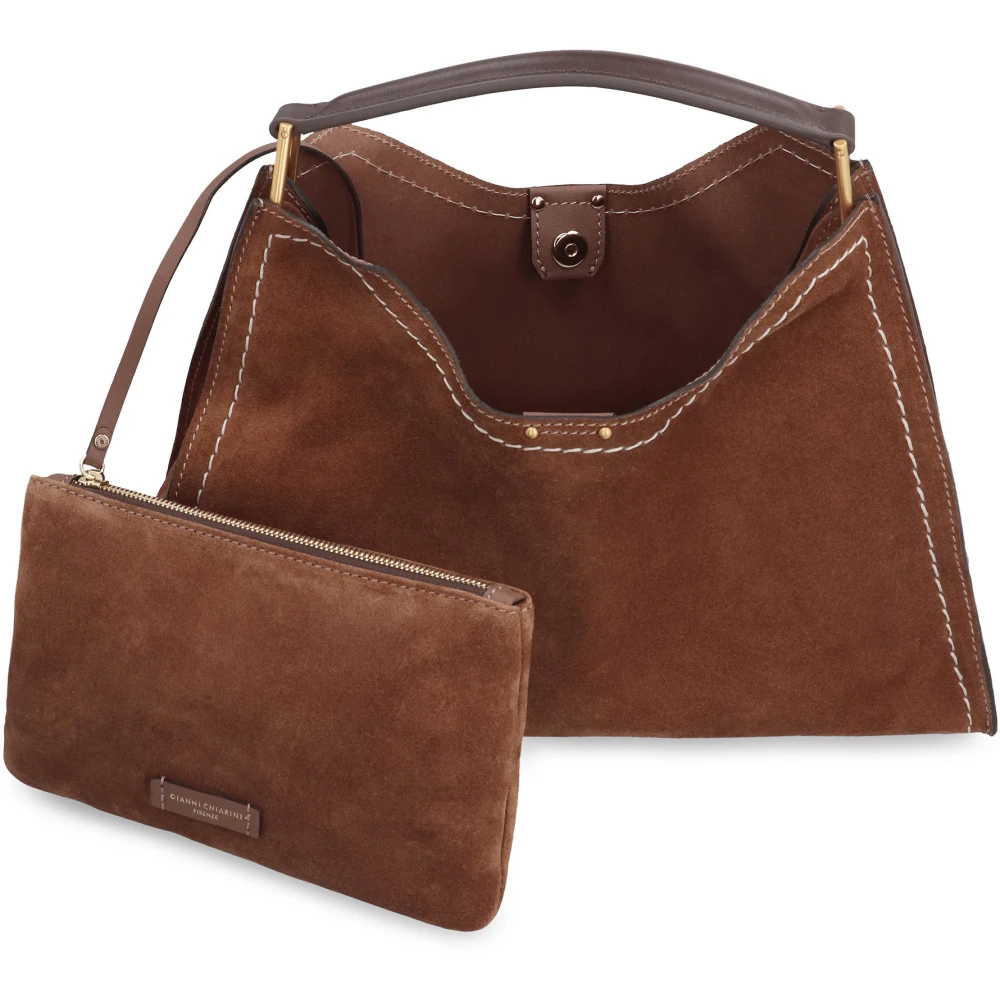 Gianni Chiarini Stijlvolle suède tote tas met leren details Brown Dames