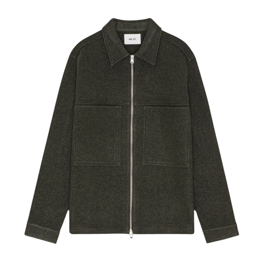 Nn07 Zip-Up Overshirt in Donkerleger Wol Green Heren