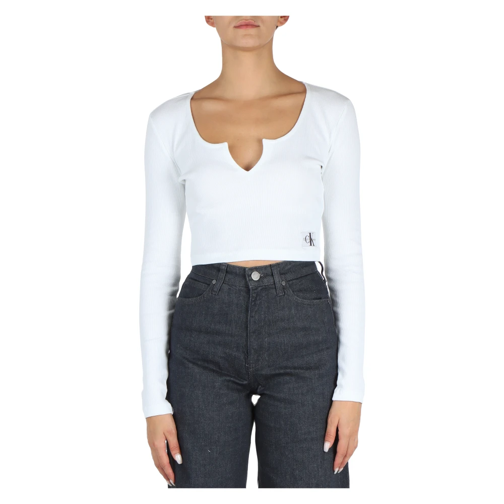 Calvin Klein Jeans Geribbeld katoenen langarmshirt White Dames