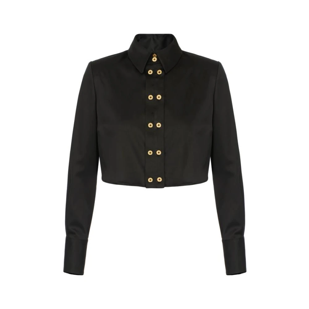 Elisabetta Franchi Women's Black Cropped Cotton Satin Shirt - Shirts - M - Blouses & Shirts