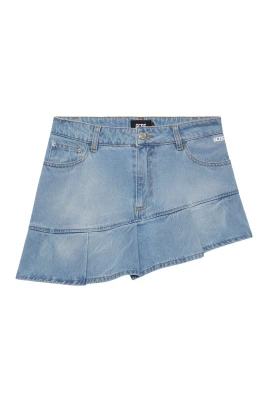 Plisserad stentvättad jeansminikjol