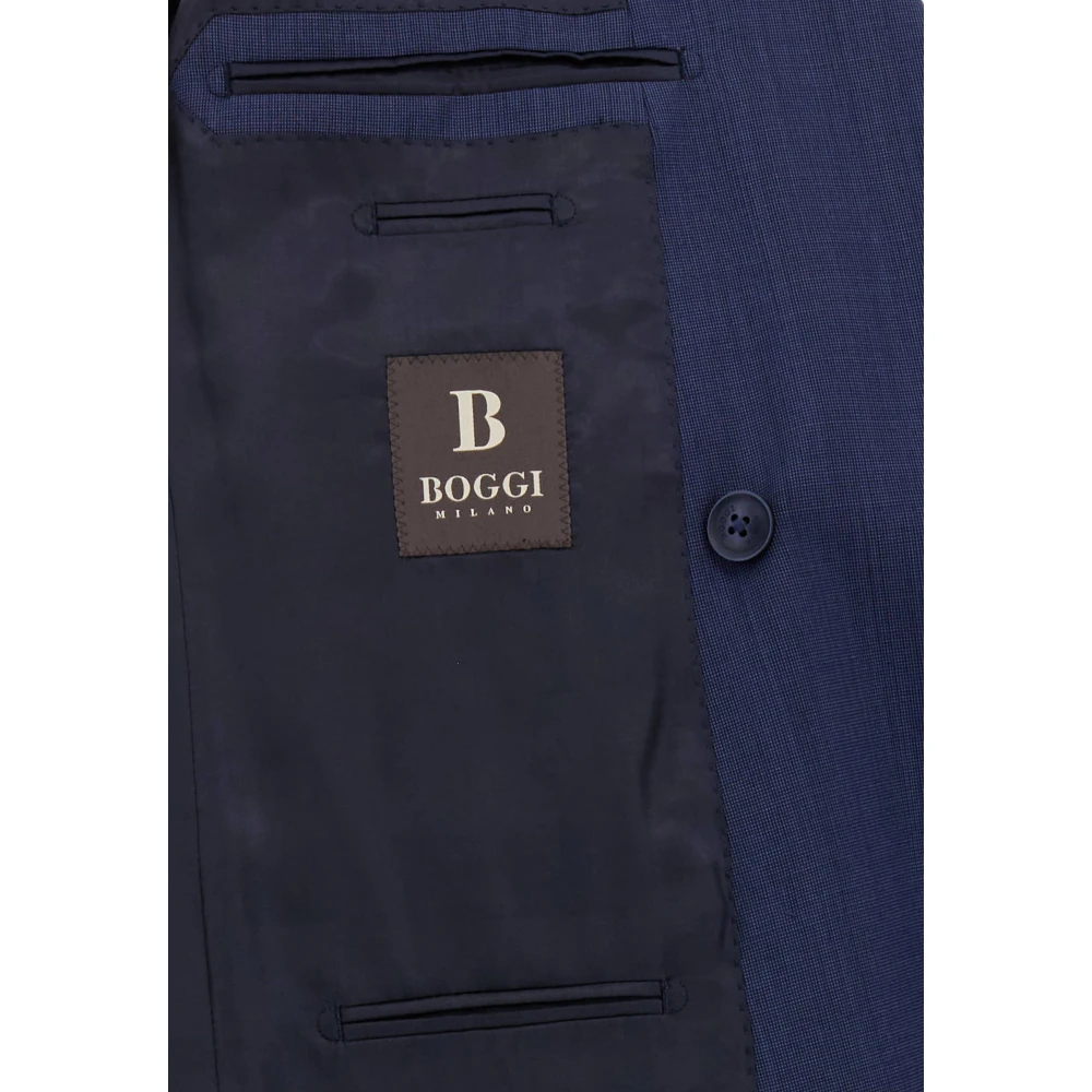 Boggi Milano Micro Patroon Dubbel-Borst Pak van Zuivere Wol Blue Heren