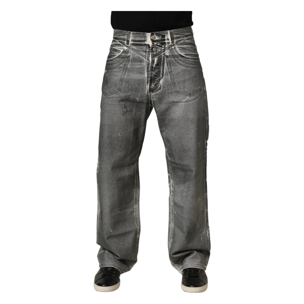 Dolce & Gabbana Men's Gray Mid Waist Straight Denim Jeans - Straight Fit Jeans - S - Jeans