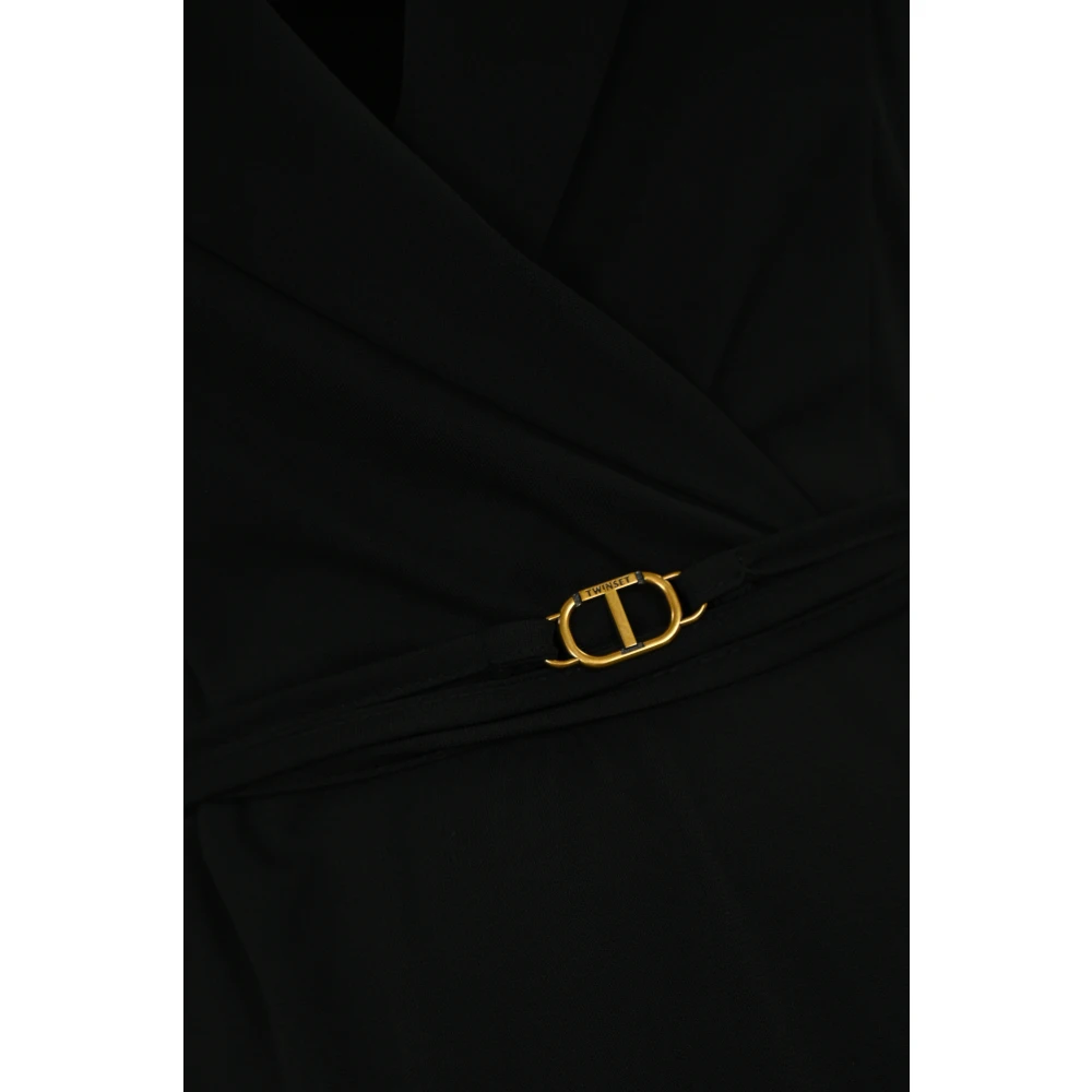 Twinset Zwarte lange jurk met capuchon en riem Black Dames