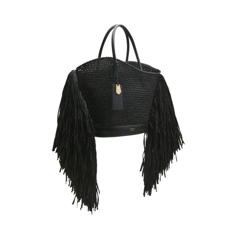 Salvatore Ferragamo Zwarte Raffia Franje Handtas Black Dames
