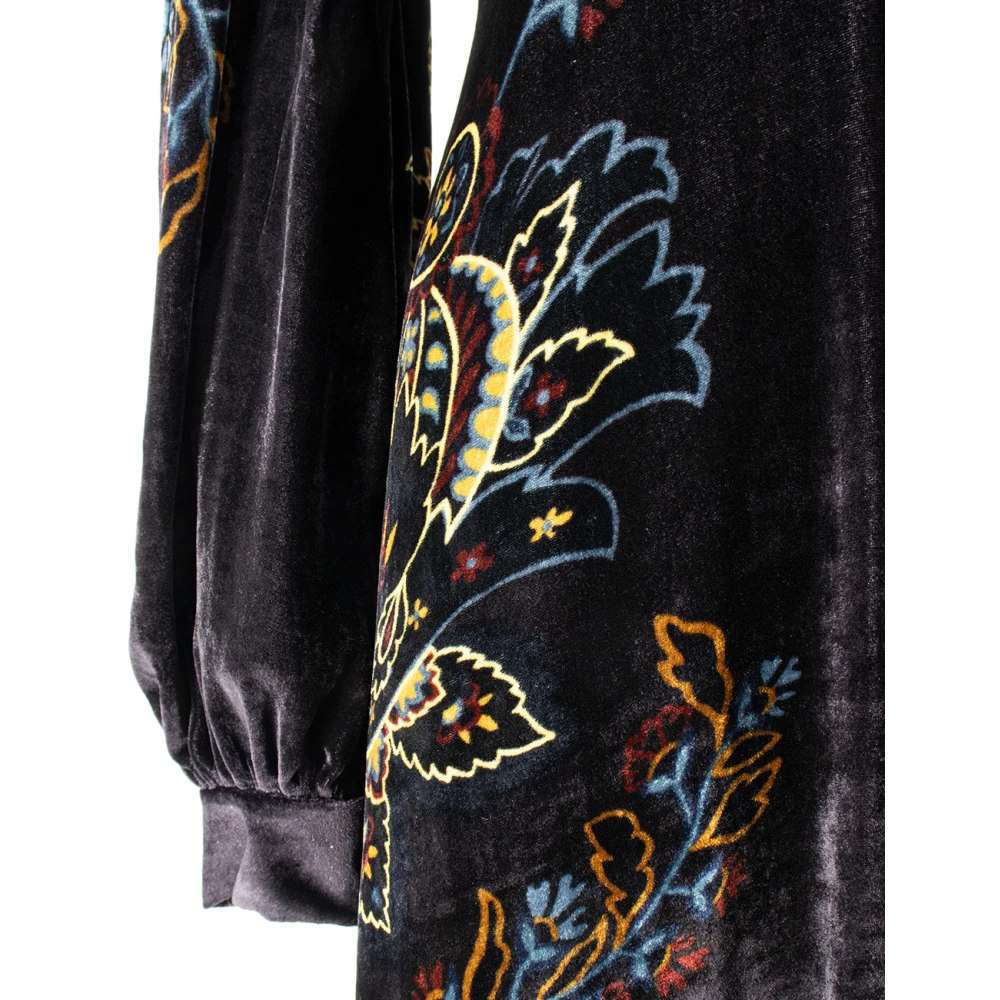 ETRO Bloemen Paisley Fluweel Jurk met Kant Black Dames