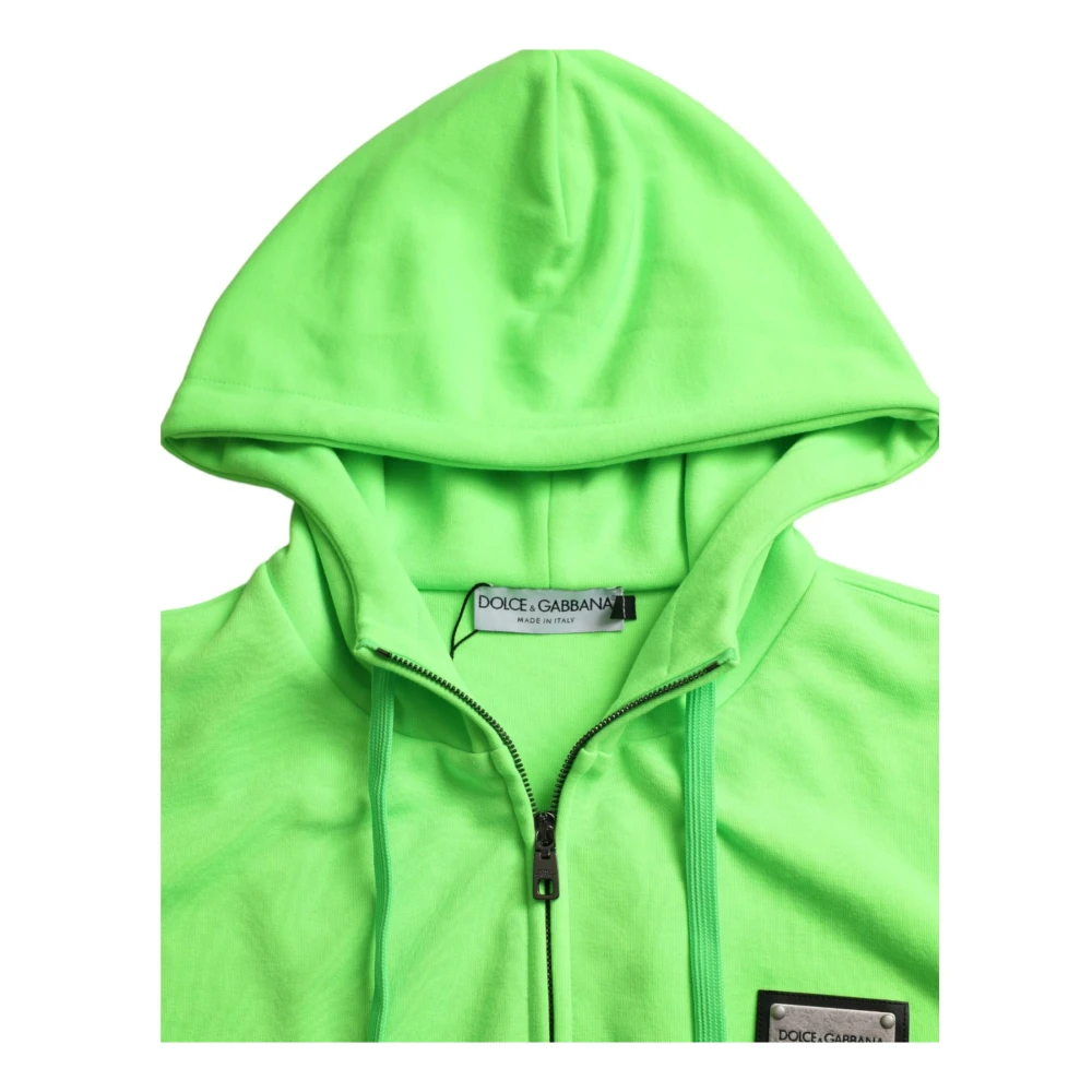 Dolce & Gabbana Neon Green Logo Zip Sweater Green Heren