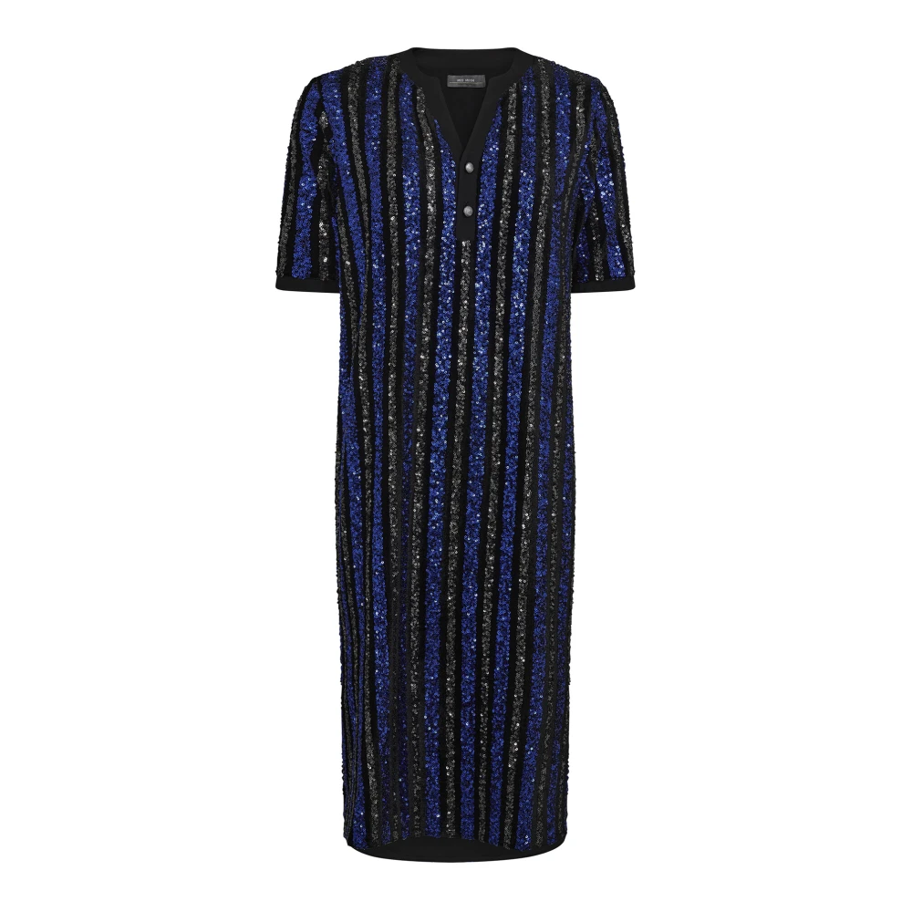 MOS Mosh Paljettklänning med korta ärmar och randigt mönster Blue, Dam