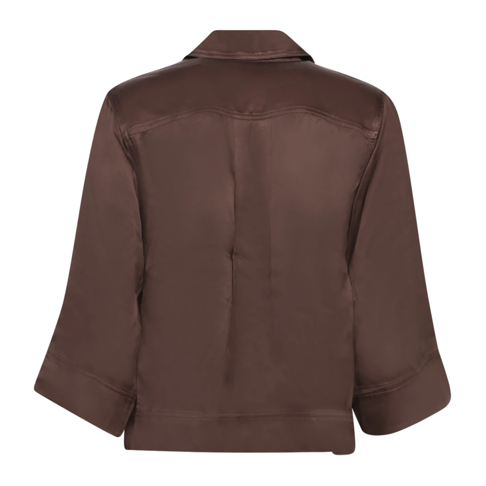 Ganni Bruine Satijnen Shirt met Gouden Knopen Brown Dames