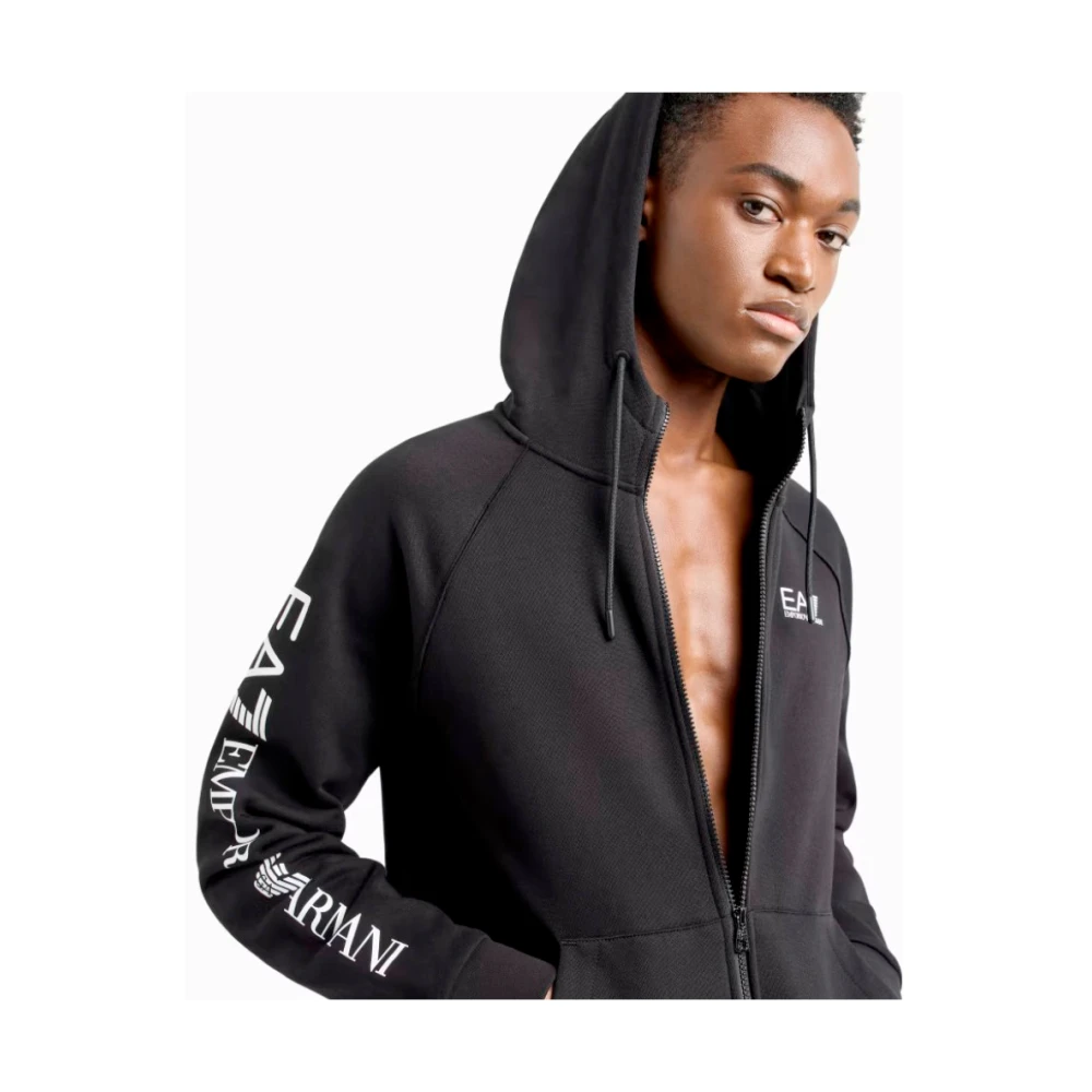 Emporio Armani EA7 Zwarte Sweater met Capuchon en Rits Black Heren