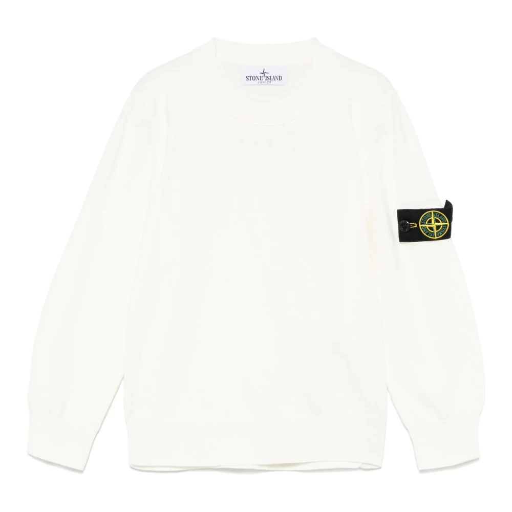 Stone Island Bomull Crewneck Tröja Vit Badge Italien White, Pojke