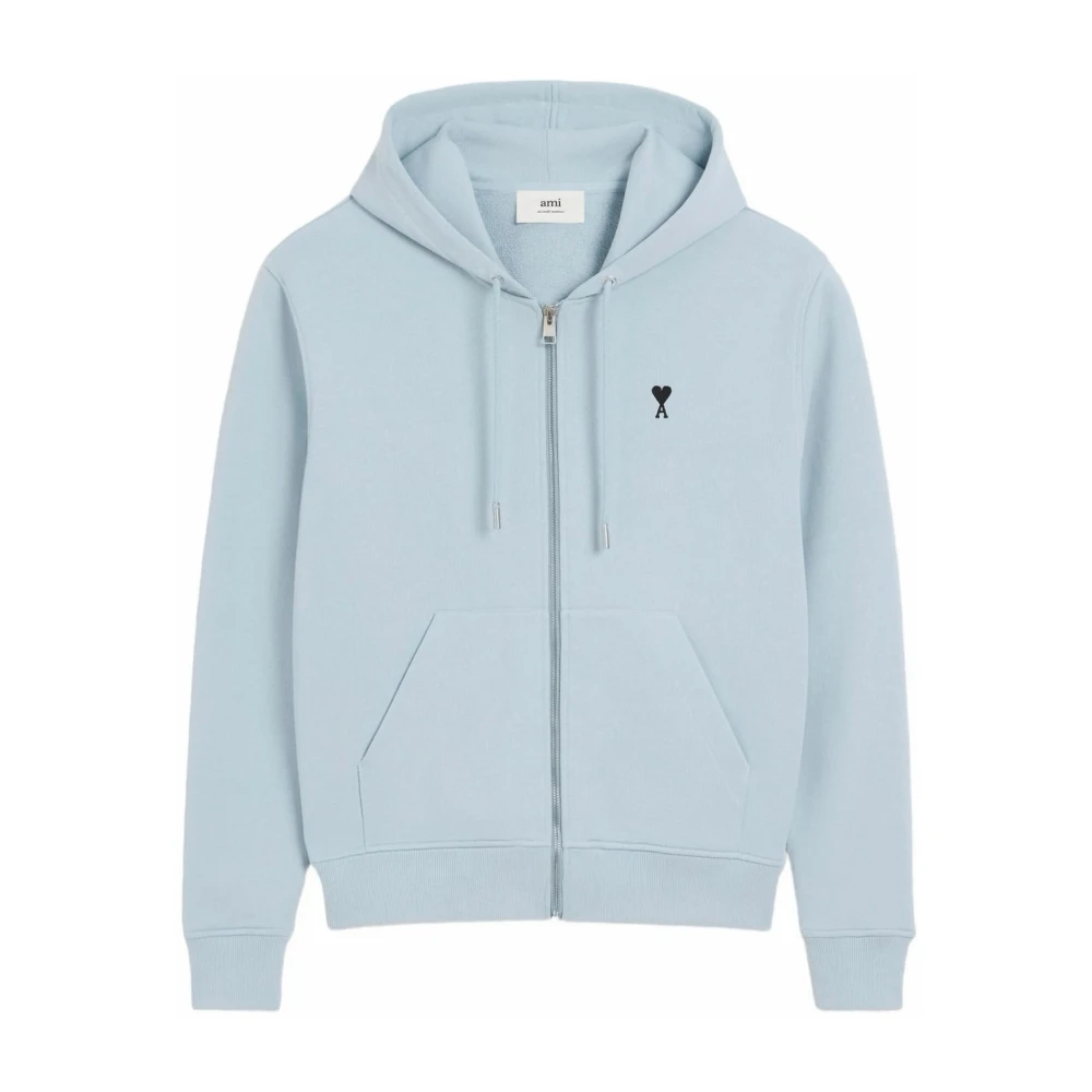 Ami Paris Men's Blue Zip-Throughs, M, De Coeur Zipped Hoodie