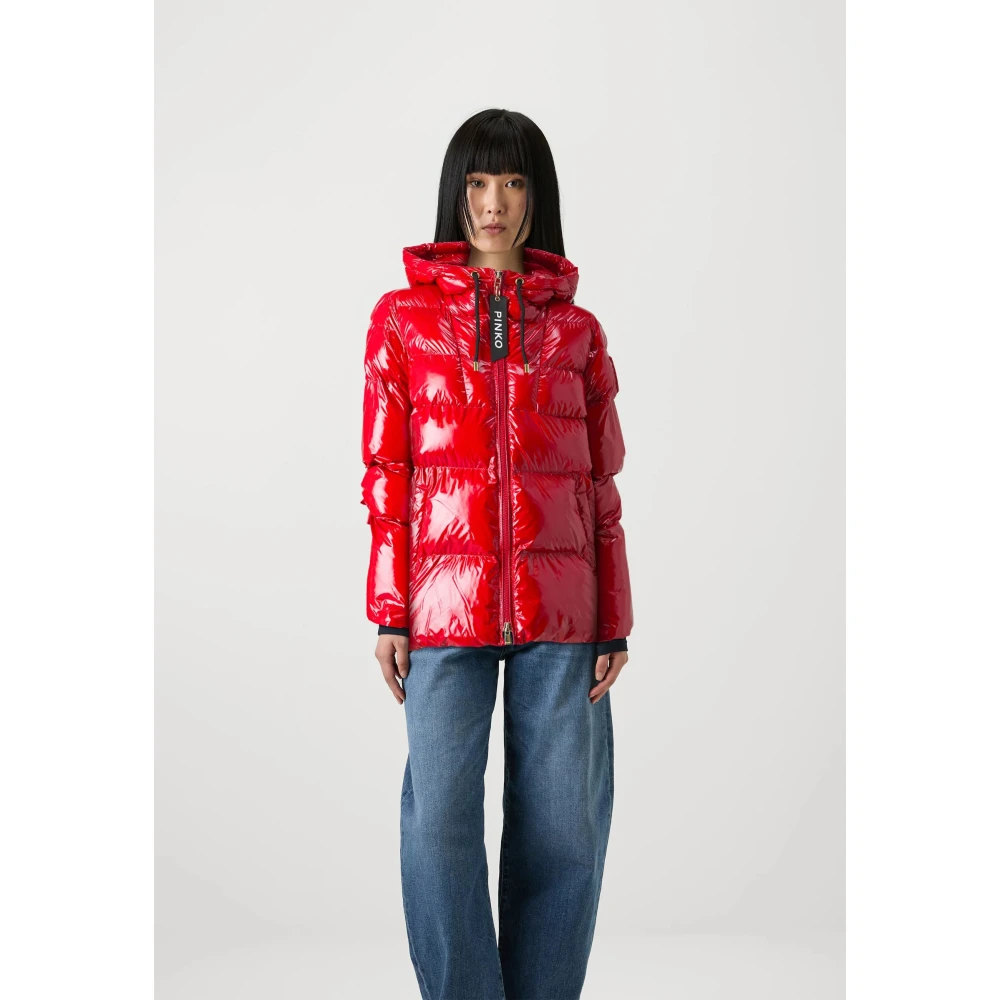 pinko Gewatteerde capuchonjas Love Birds Red Dames