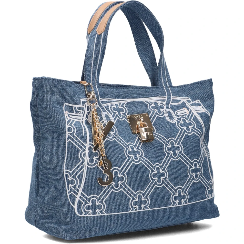 V73 Blauwe Katoenmix Geborduurde Tas Multicolor Dames