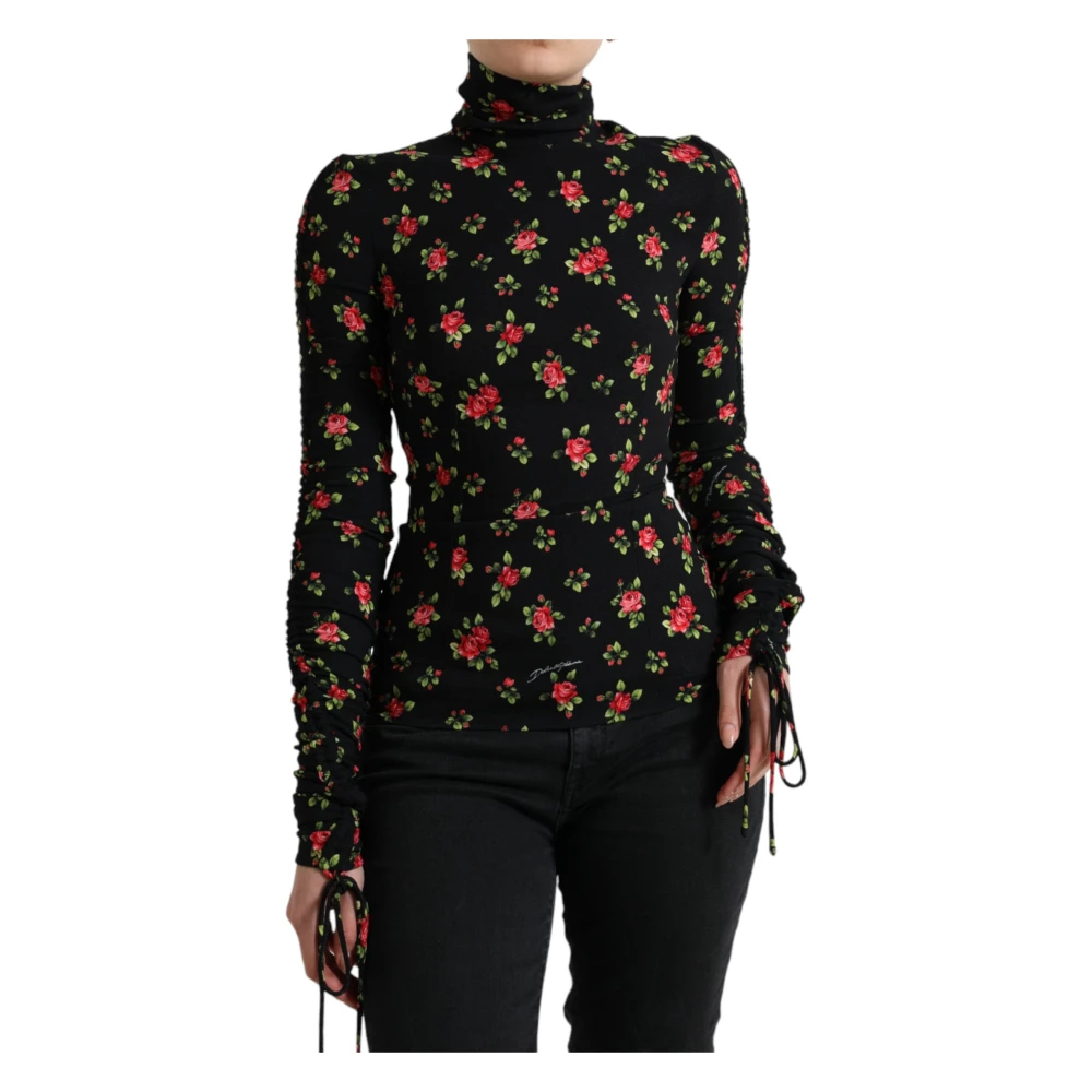 Dolce & Gabbana Women's Multicolor Long Sleeve Tops,, Elegant Floral Silk Blend Top Extra Small