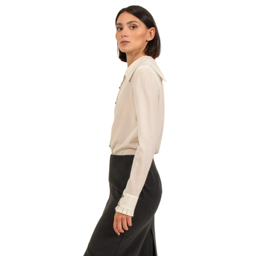 Philosophy di Lorenzo Serafini Zijden Overhemd met Wijde Kraag Beige Dames