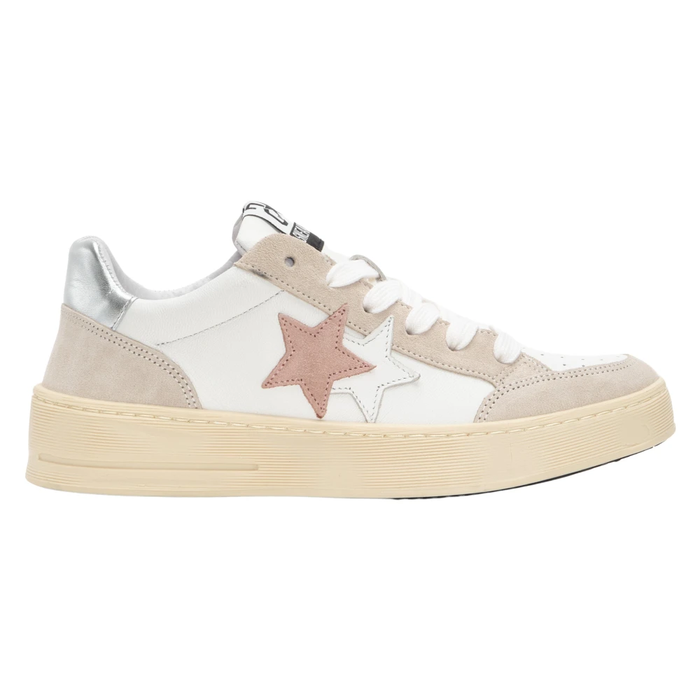 2Star Witte leren sneaker met en details Dames Schoenen Veelkleurig Multicolor