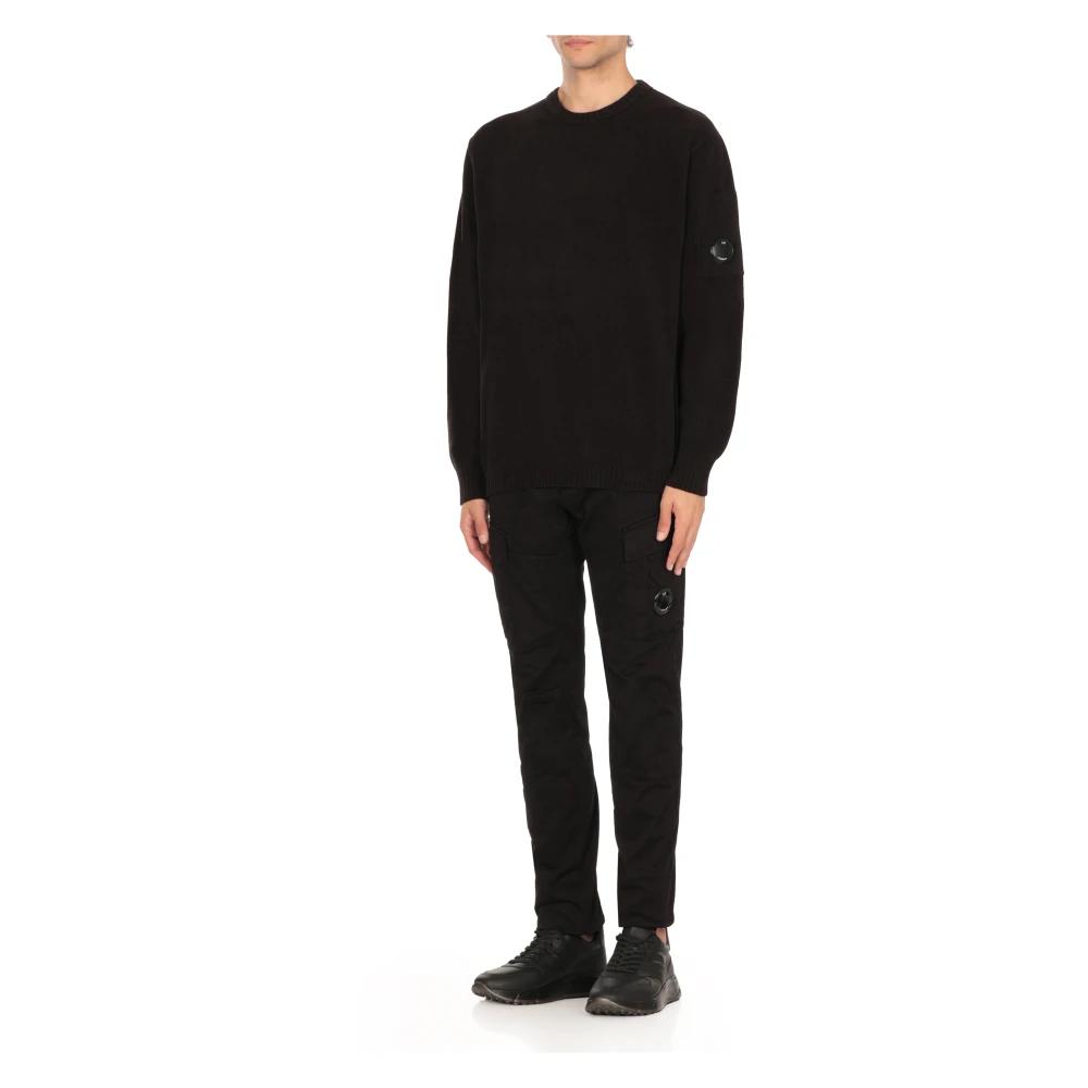 C.P. Company Zwarte Katoenen Trui met Logopatch Black Heren