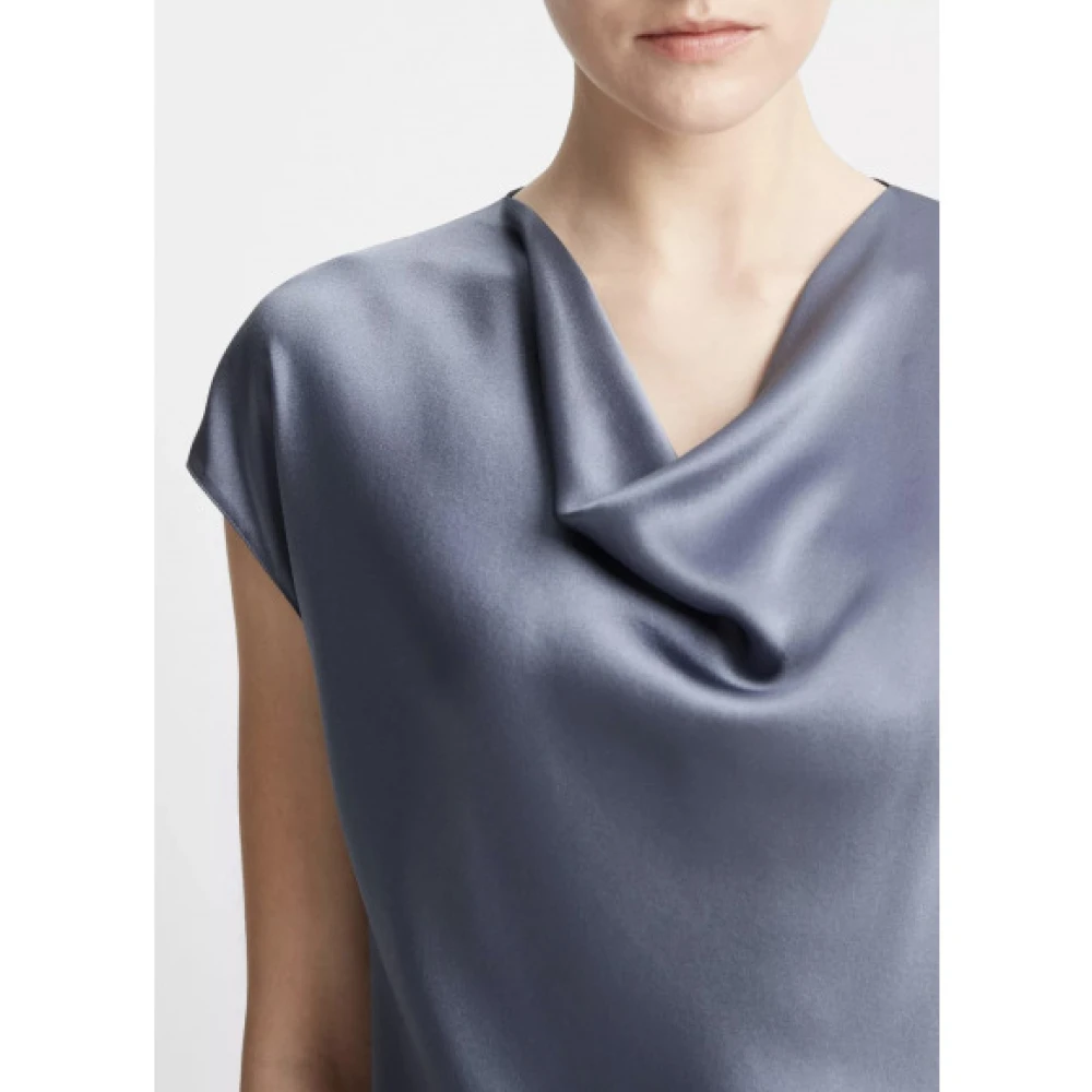 Vince Elegante Zijden Cowl-Neck Blouse Blue Dames