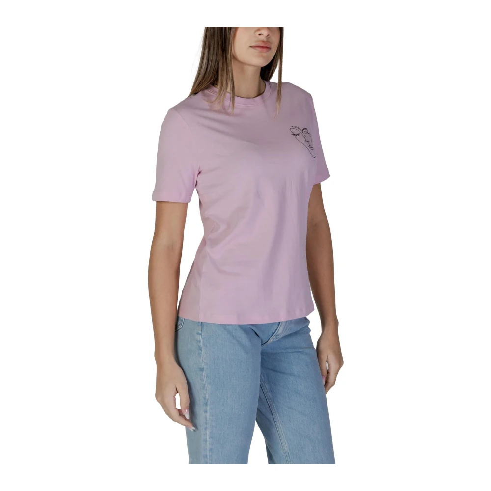 Vila Roze Katoenen T-shirt met Korte Mouwen Pink Dames