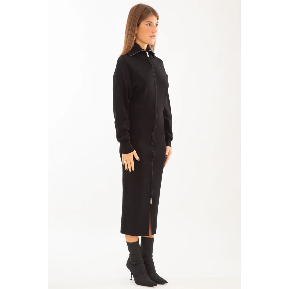 pinko Ritssluiting Gebreide Jurk in Zwart Black Dames