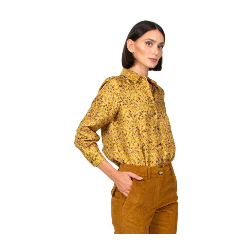 Momoni Gele Zijden Gestreepte Blouse Yellow Dames