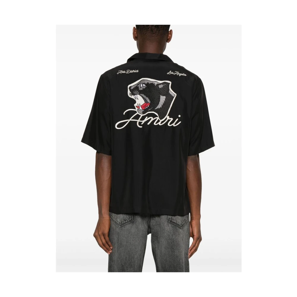 Amiri Panther Patch Camp Collar Shirt Black Heren
