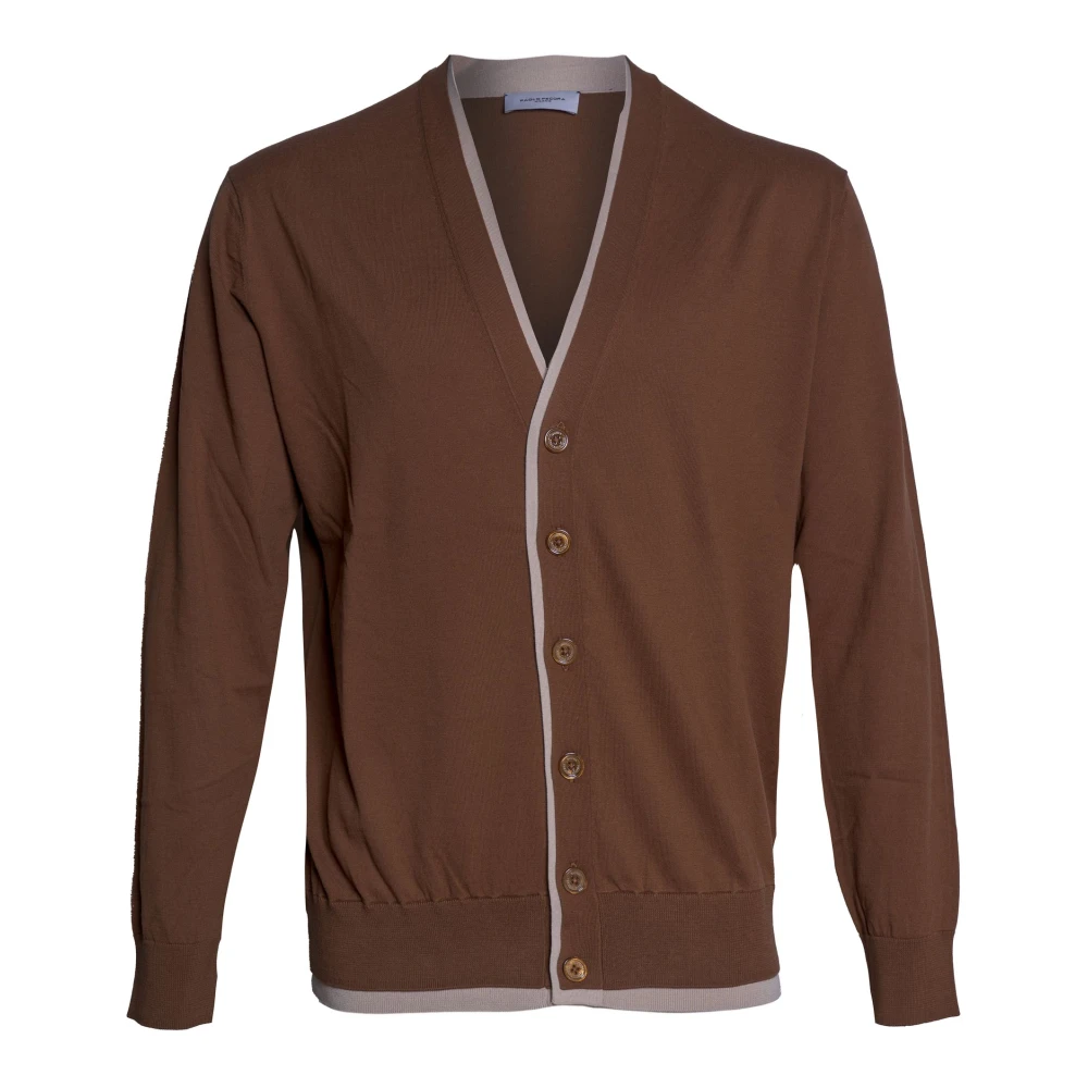 Paolo Pecora Men's Brown V-Neck Cardigan - Cardigans - M - Knitwear