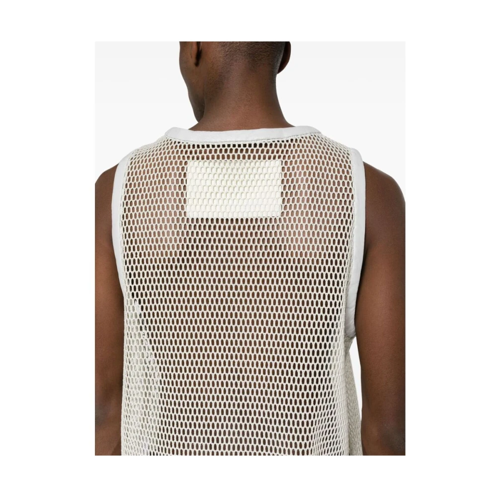 Jil Sander Mouwloos T-shirt met Contrasterende Leren Afwerking White Heren