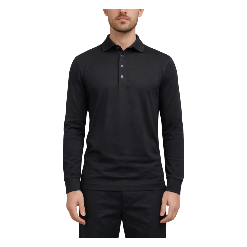 Gran Sasso Uomo Nero - Polo A Maniche Lunghe In Cotone Crêpe - Tops - L