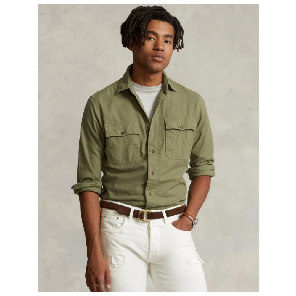 Polo Ralph Lauren Geborsteld katoenen werkkleding overhemd Green Heren