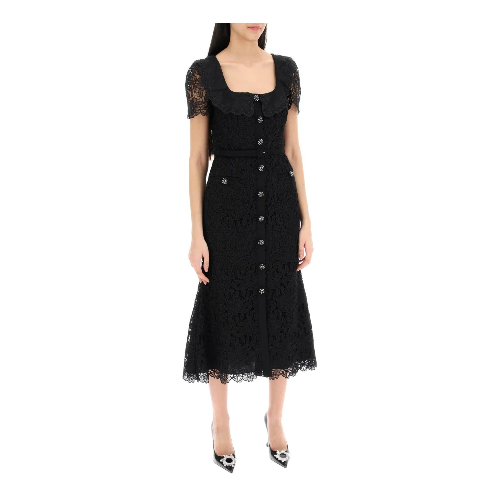 Self Portrait Midi Jurk van Guipure Kant met Siersteen Black Dames