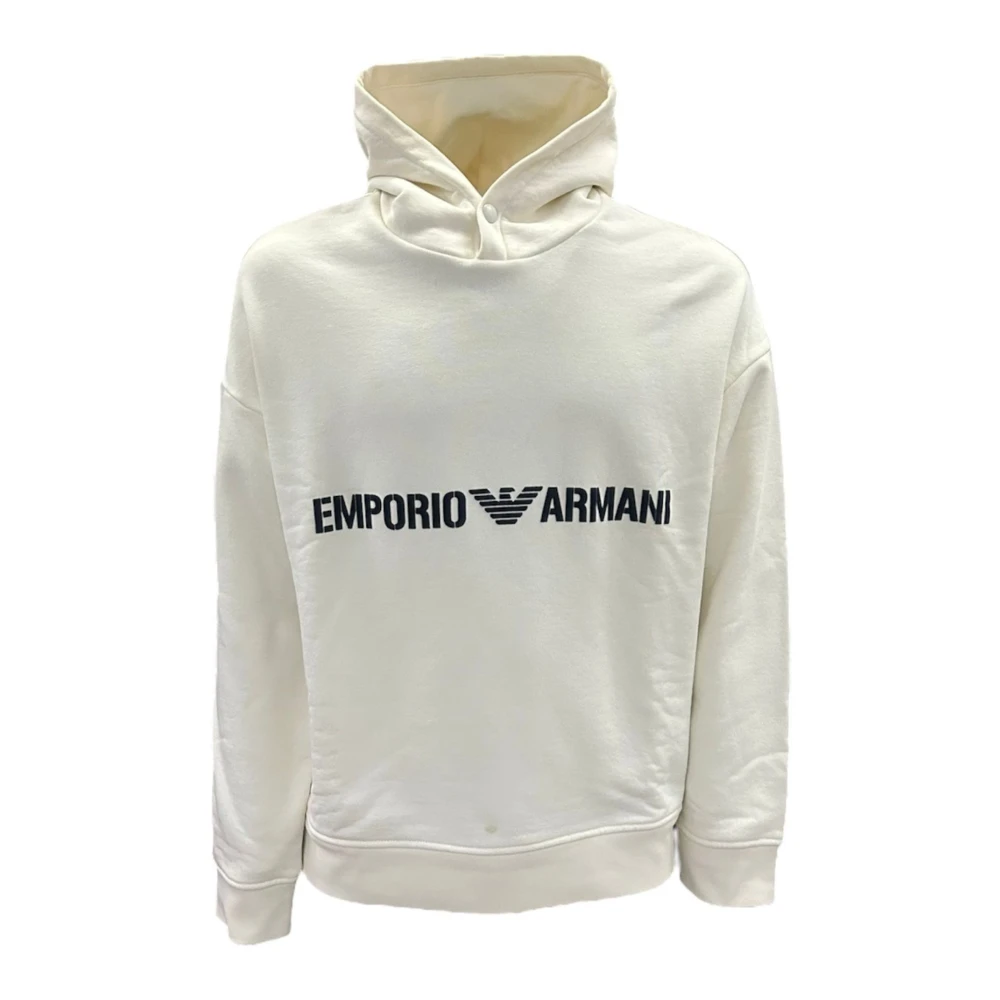 Emporio Armani Beige Hoodies, Male, 2XL, Hooded Sweatshirt