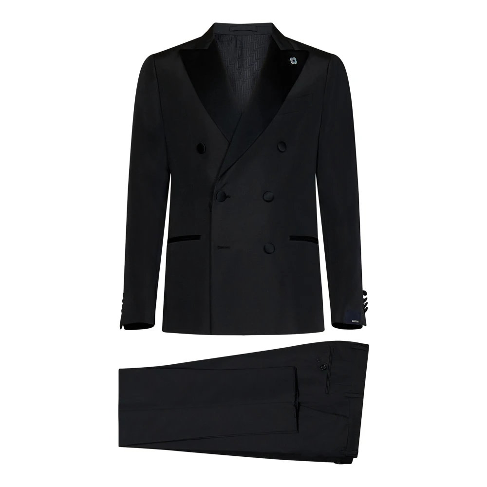 Lardini , Double Breasted Suits, Male, Black, Xl, Tuxedo Suit