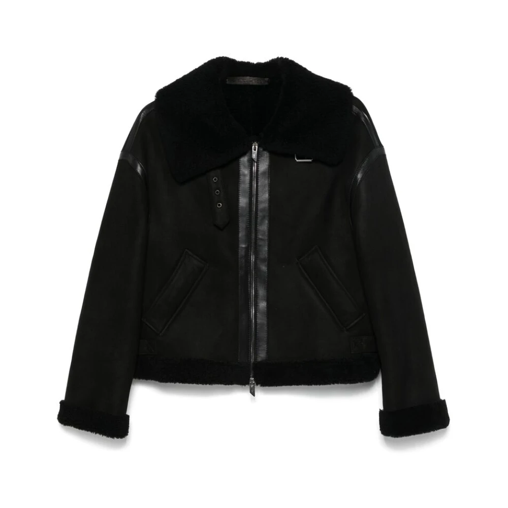 Salvatore Santoro Shearling Gesp-Kraag Leren Jas Black Dames