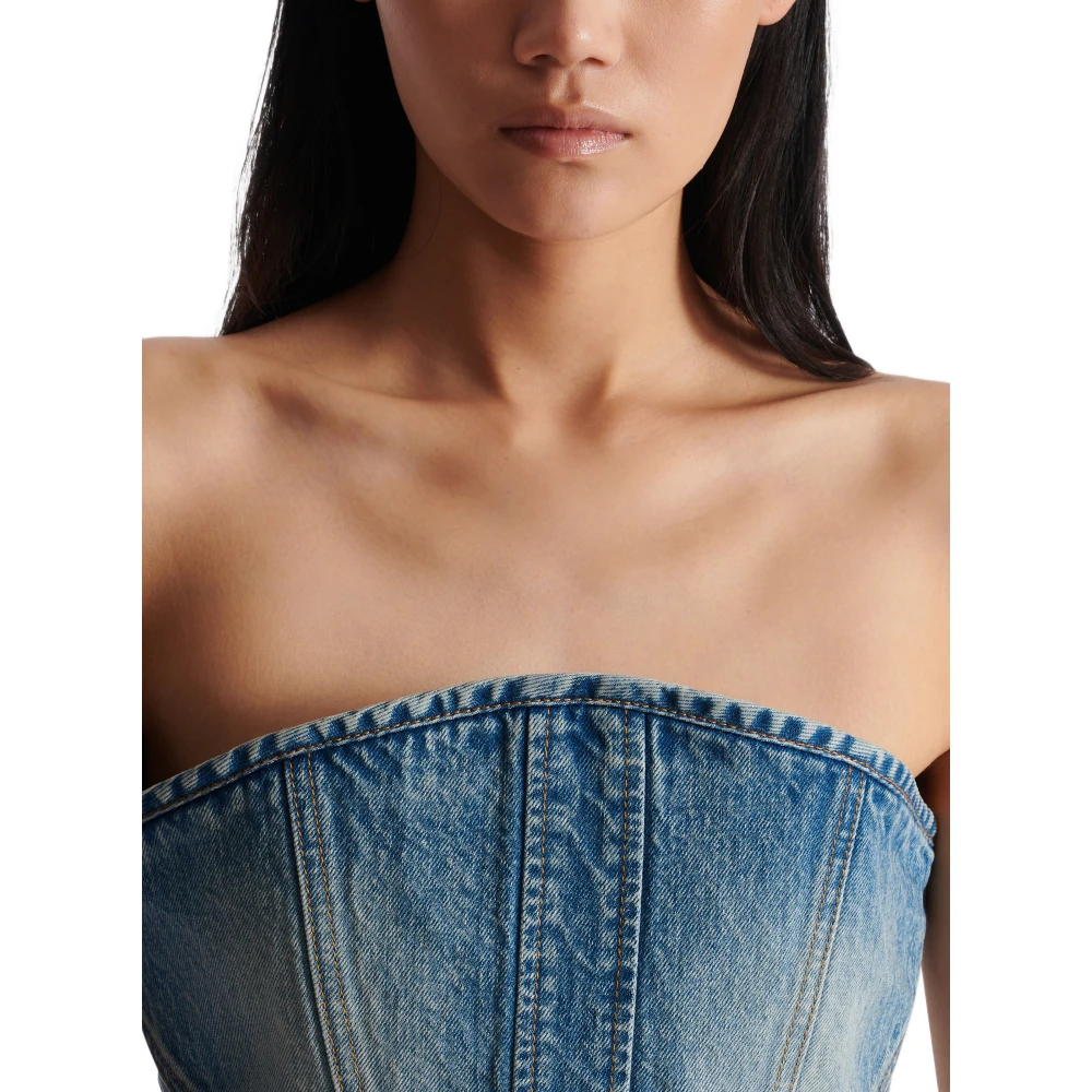 Balmain Gestructureerde denim bustier Blue Dames