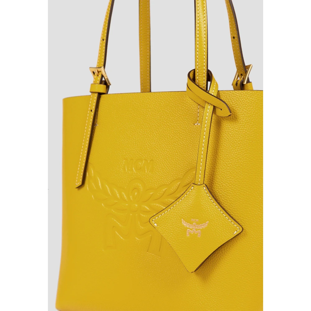 MCM Hemel Shopper van leer met logoprint Yellow Dames