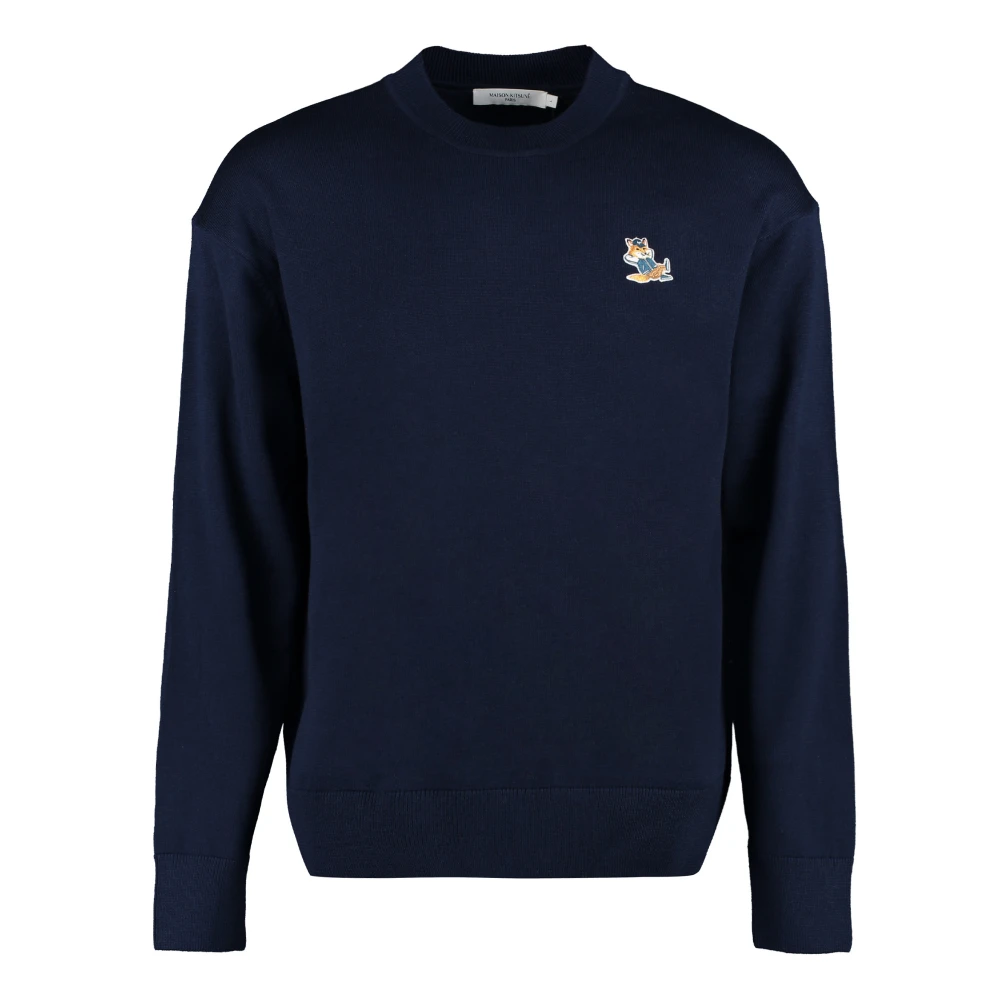 Maison Kitsuné Wollen Trui met Vos Patch Blue Heren