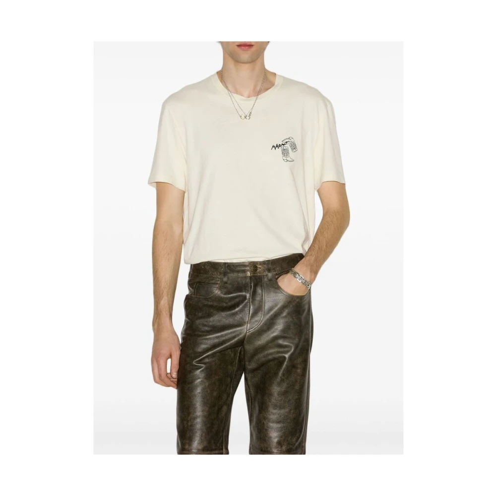 Isabel marant Geborduurd Logo Crew Neck T-shirt Beige Heren