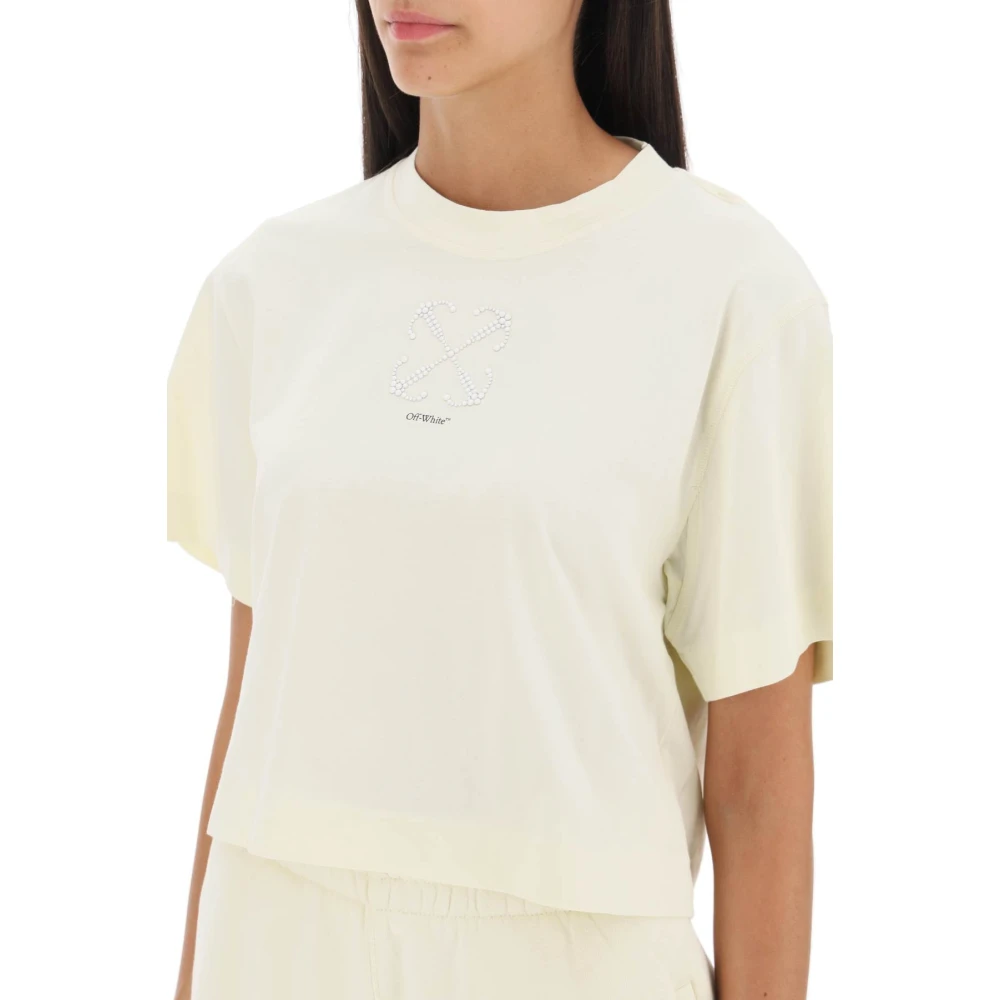 Off White Cropped T-Shirt met pijl motief Beige Dames