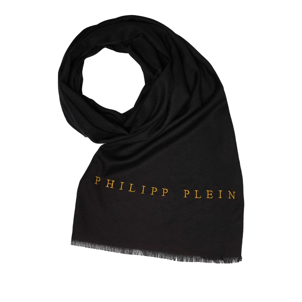 Philipp Plein Sjaal Halsdoek Stola met geborduurd logo Black Dames