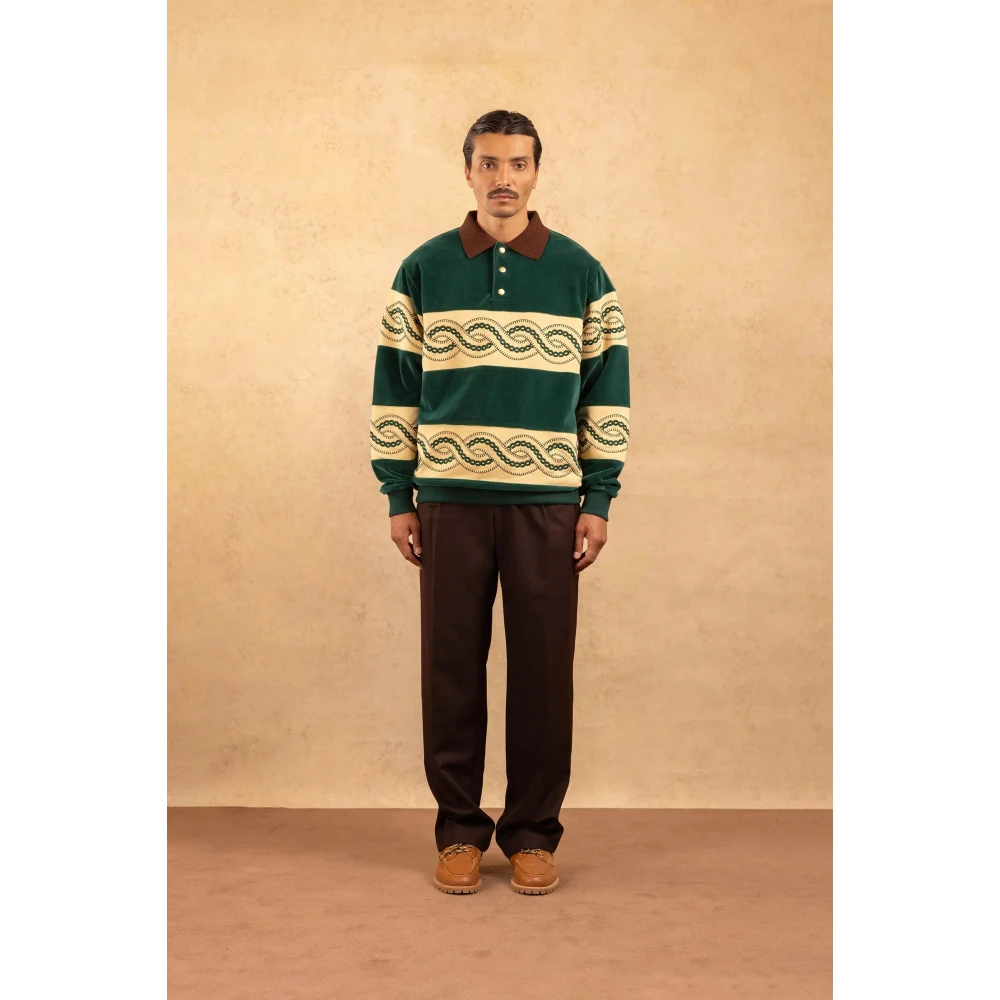 Drole de Monsieur Donkergroene Gevlochten Polo Sweater Multicolor Heren
