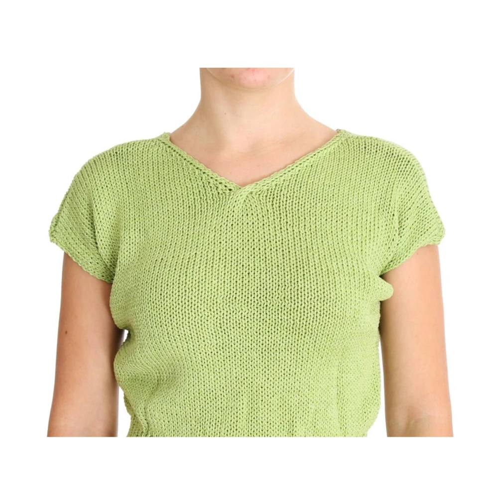 Pink Memories Groene Gebreide V-hals Trui Green Dames
