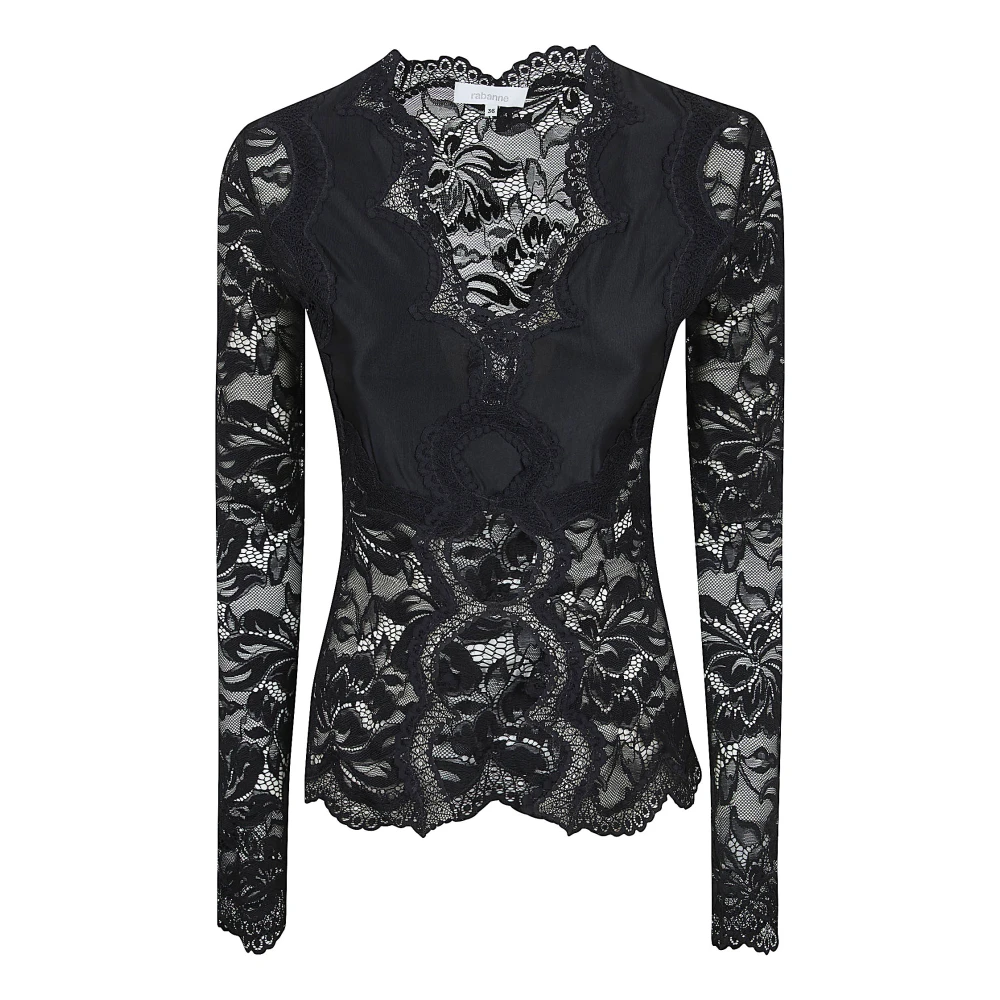 Rabanne Women's Black Blouses, M, Long-Sleeved Lace Top