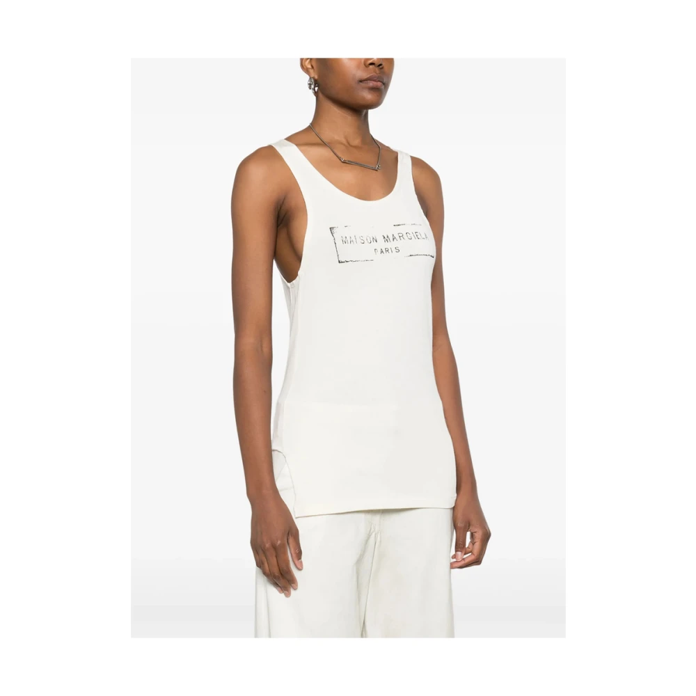 Maison Margiela Beige Signature Scoop Neck Mouwloze Top Beige Dames