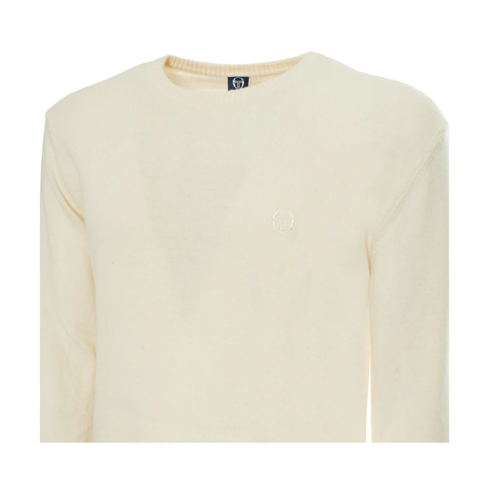 Sergio Tacchini Wollen trui met ronde hals en geribbelde boorden en zichtbaar logo White Heren